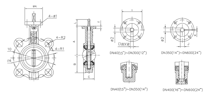 Wafer Type Butterfly Valve With Limit Switch Drawing